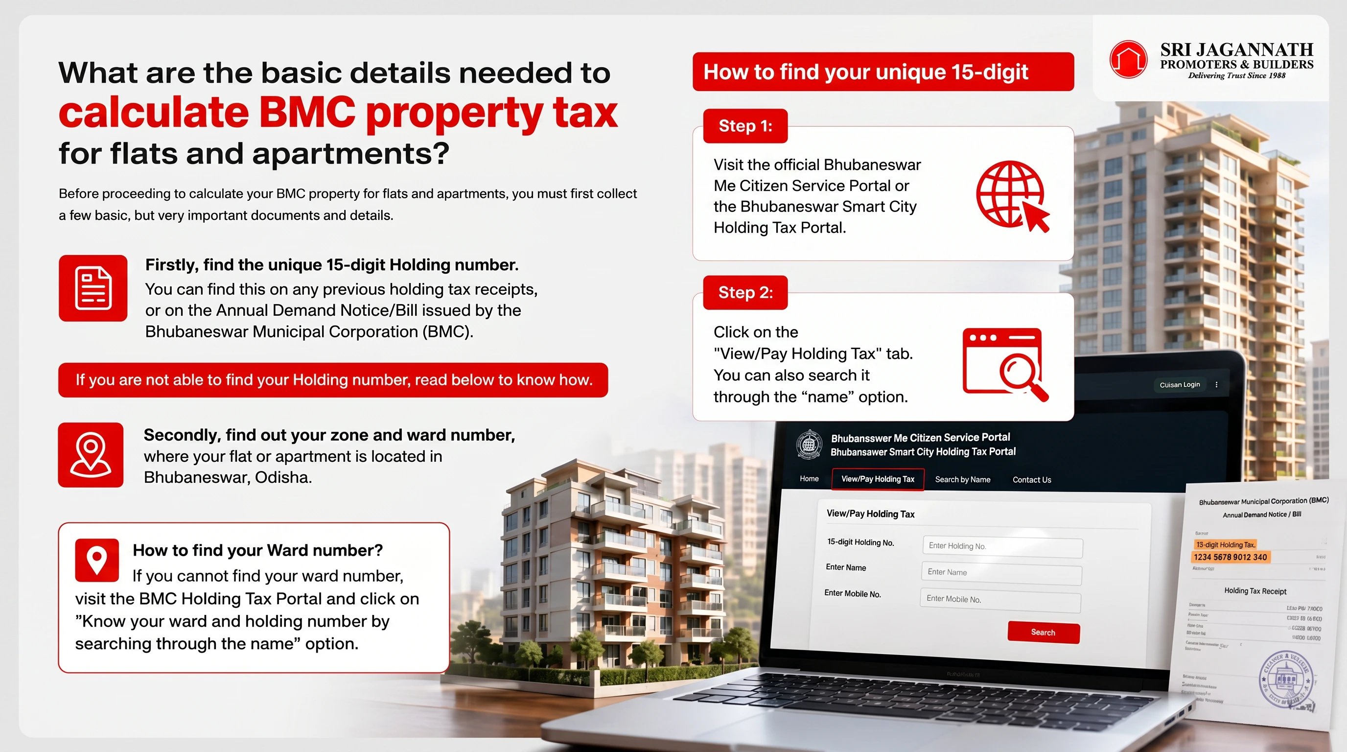 What are the basic details needed to calculate BMC property tax for flats and apartments?