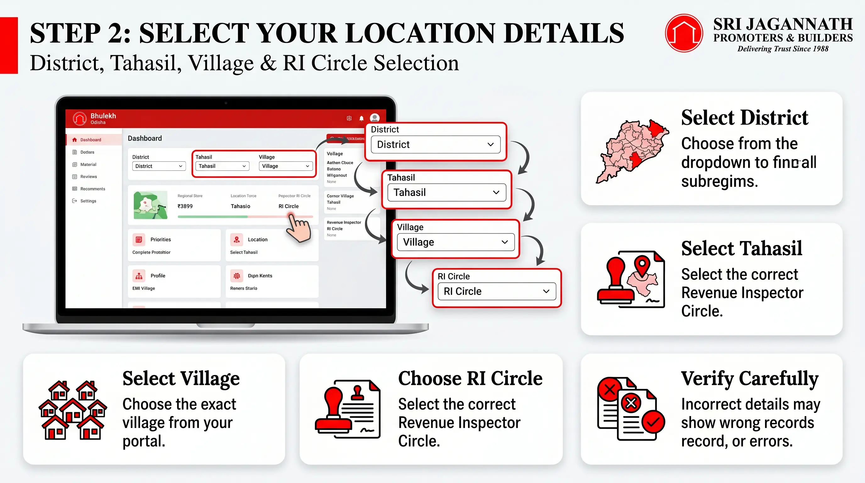 Step 2: Select Your Location Details (District, Tahasil, and Village)