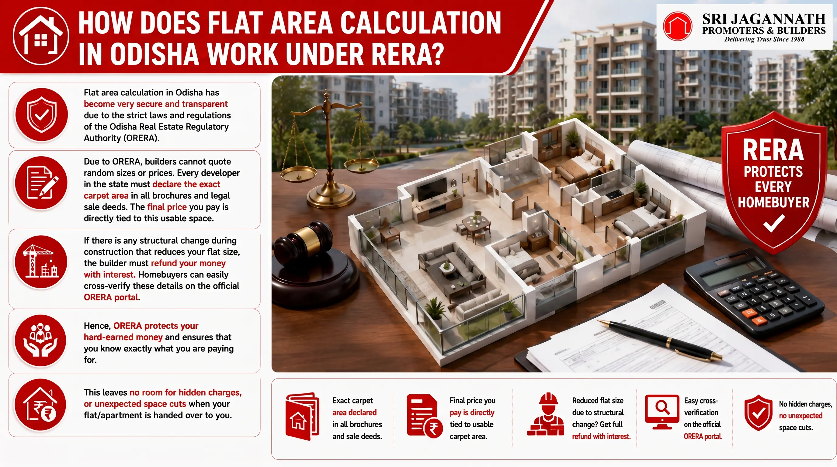 How does Flat Area Calculation in Odisha work under RERA?