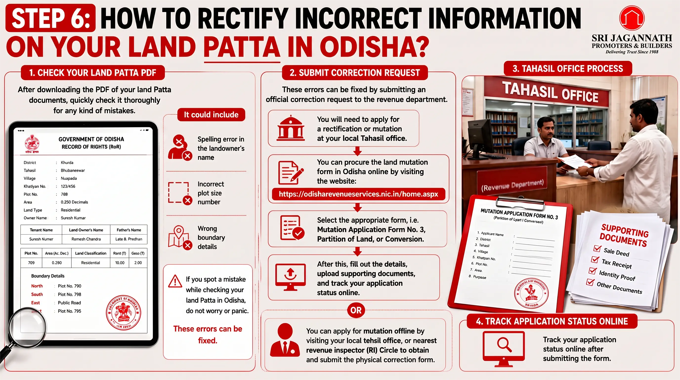 Step 6: How to Rectify Incorrect Information on Your check land patta Online in Odisha?