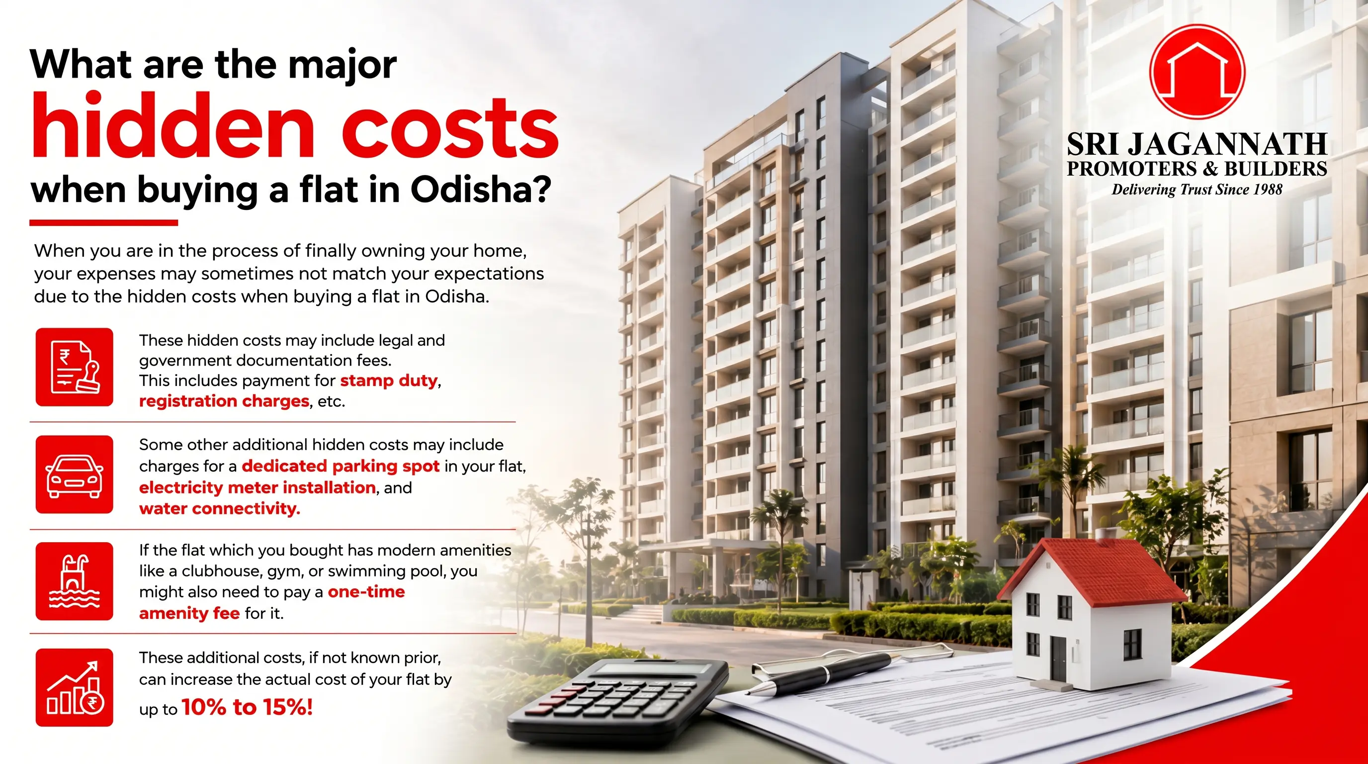 What are the major hidden costs when buying a flat in Odisha?
