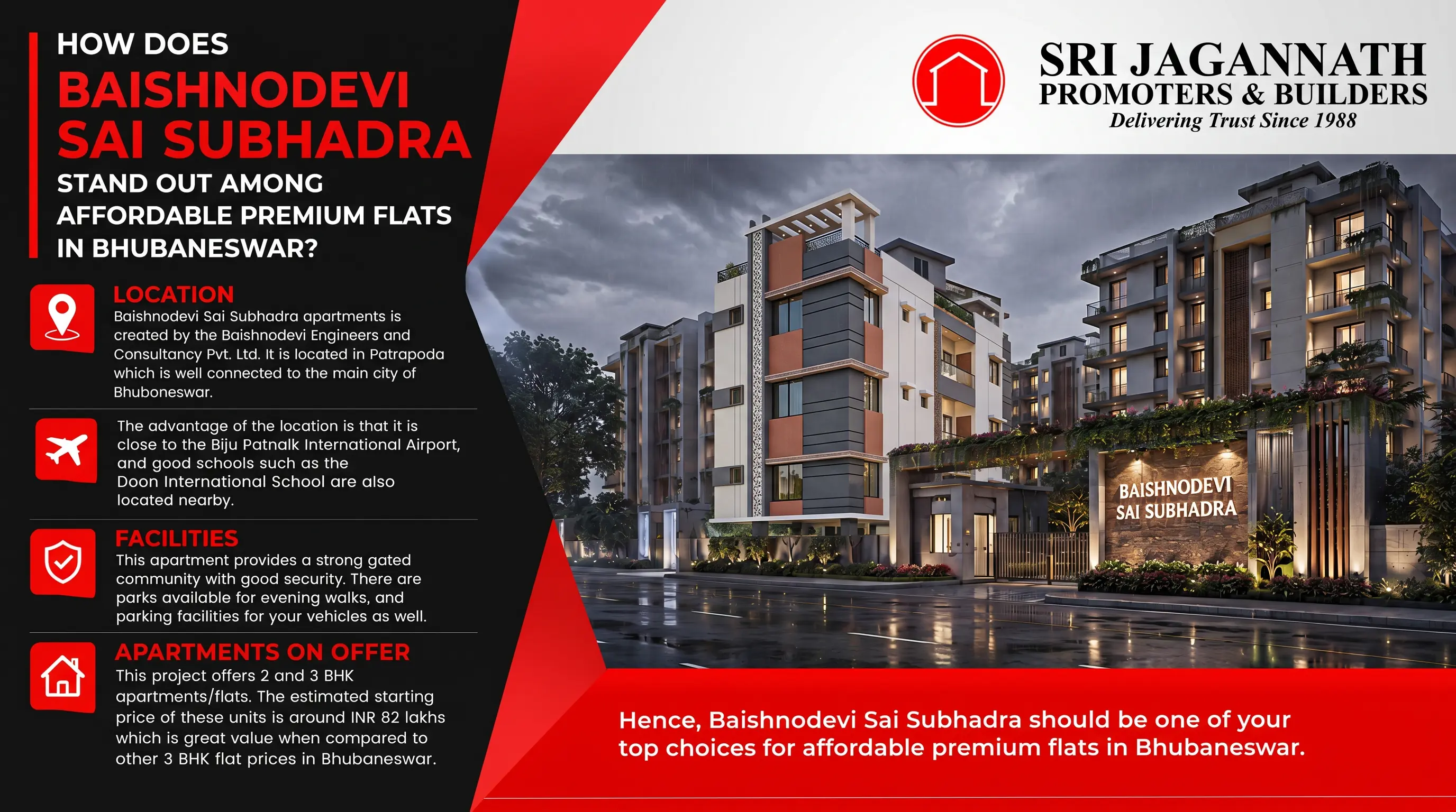 How does Baishnodevi Sai Subhadra stand out among affordable and premium flats in Bhubaneswar?