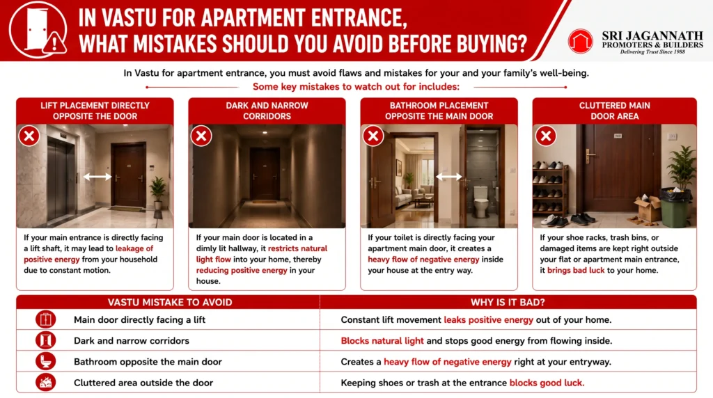 In Vastu for apartment entrance, what mistakes should you avoid before buying?