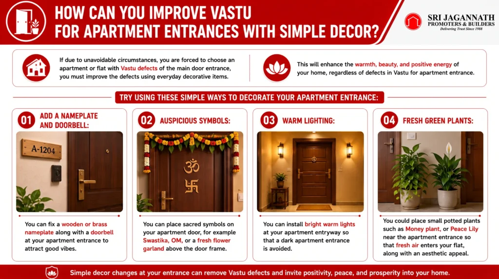 How can you improve Vastu for apartment entrances with simple decor?