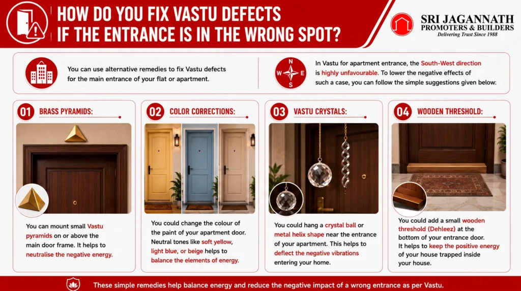How do you fix Vastu defects if the entrance is in the wrong spot?