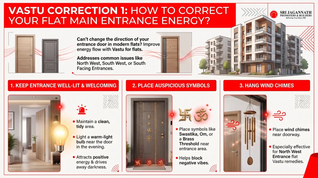 How to correct your flat main entrance energy?
correct Vastu for flats