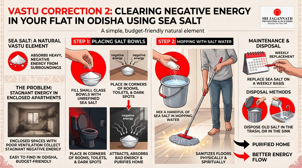 How can placing sea salt clear negative energies in your flat in Odisha?