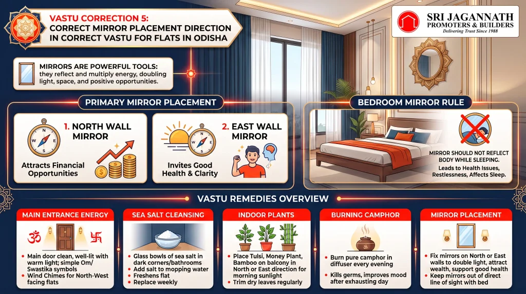 What is the correct mirror placement direction in correct Vastu for flats in Odisha?